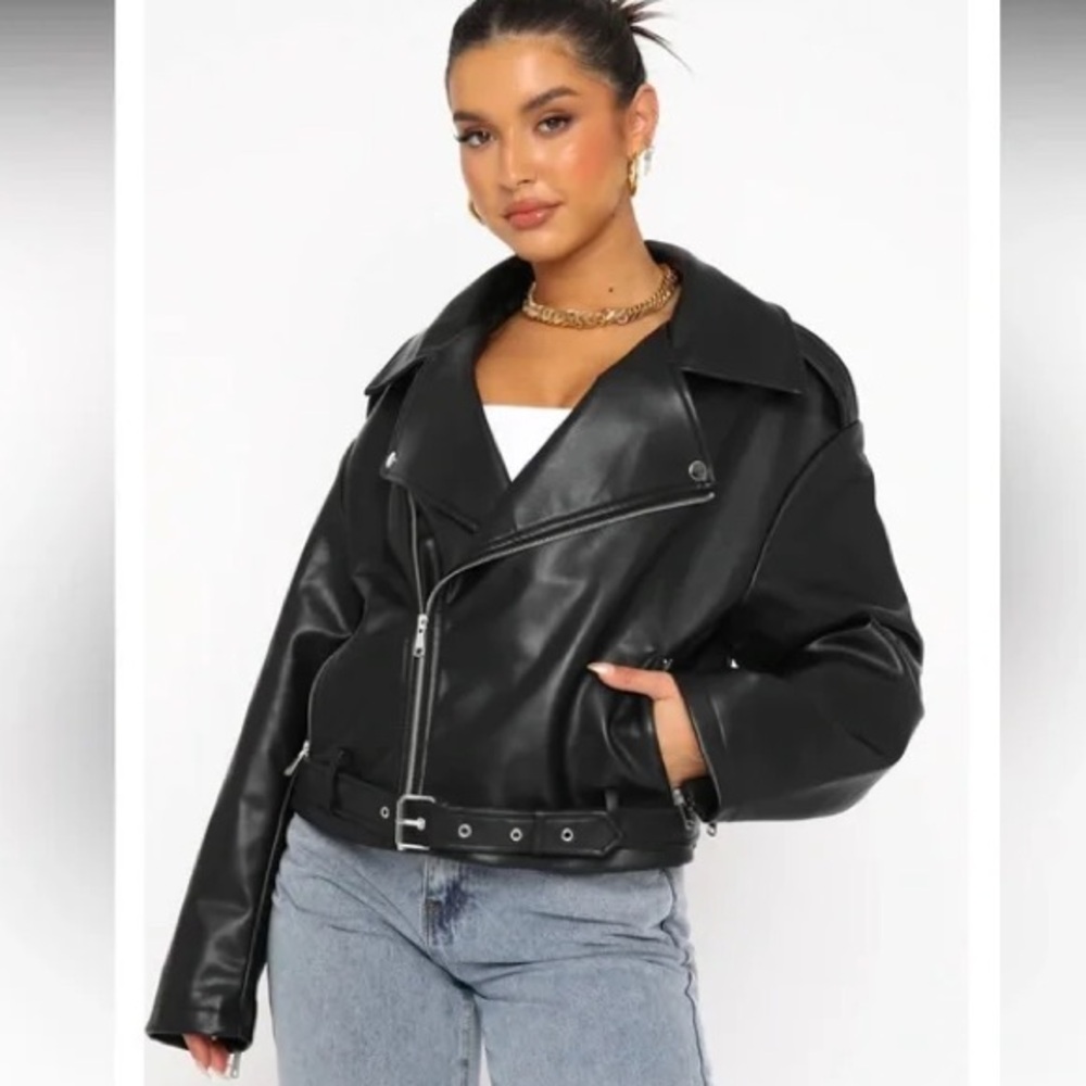 White Fox Boutique Black Leather Biker Jacket